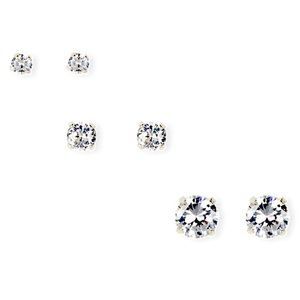 NEW Icing Silver Cubic Zirconia Round Martini 3 Set Stud Earrings 3MM, 4MM, 6MM